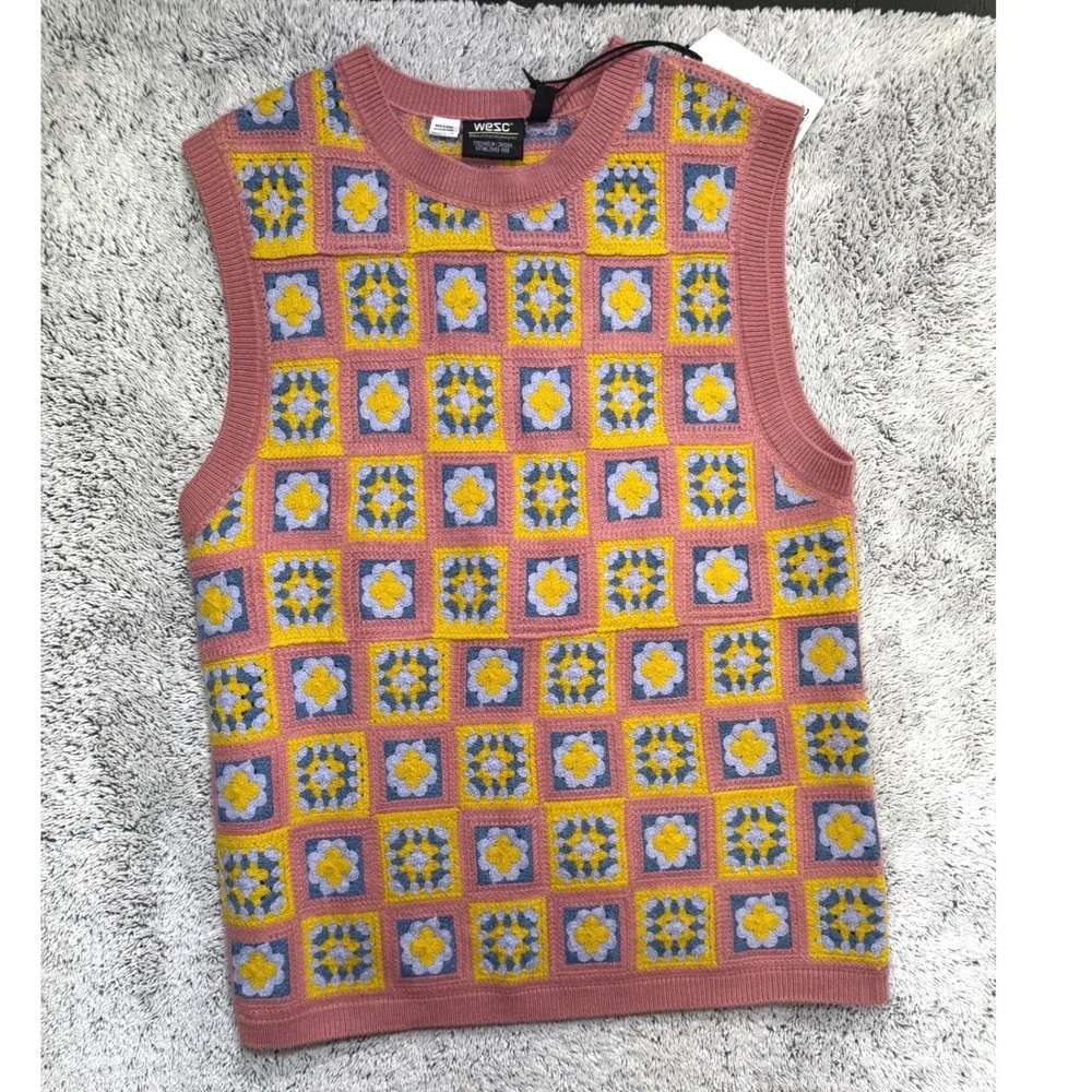WeSC Crochet Sweater Vest Men S / Women M Granny Square Cottagecore Grandmacore